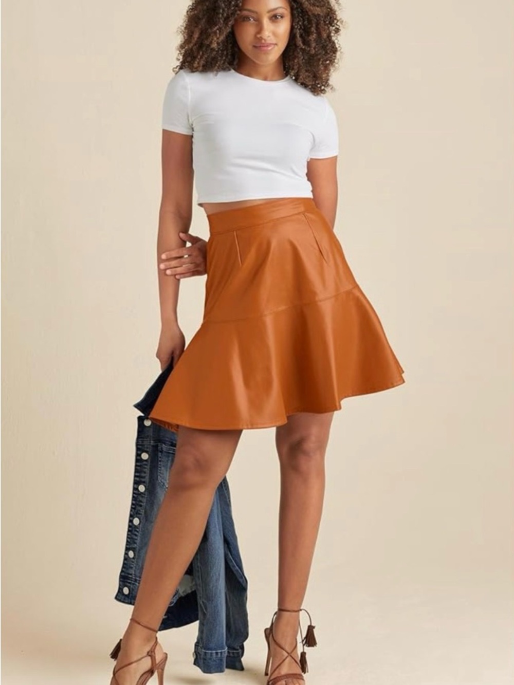 VENUS NWT Faux Leather Skirt in Cognac Brown Orange S(4)